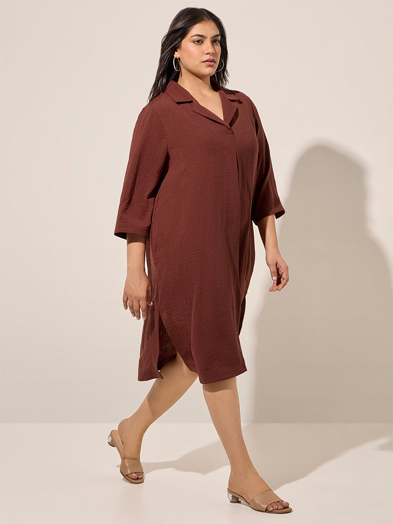 Gia Burgundy Crinkle-Textured A Line Dress