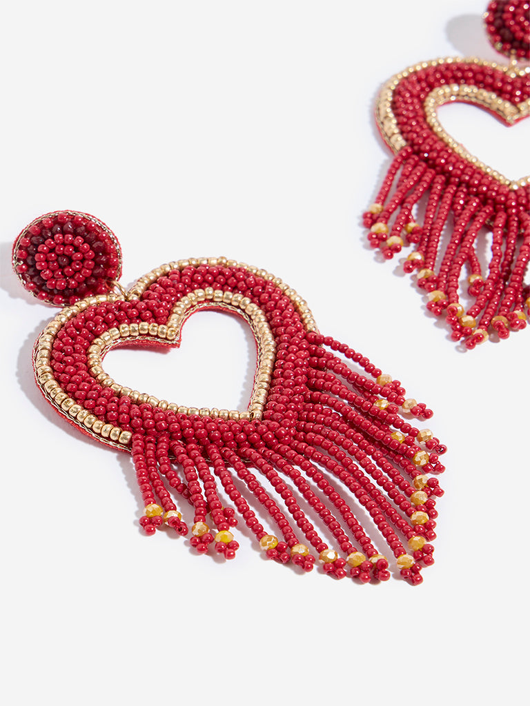 Westside Accessories Red Heart Cut-Out Beaded Earrings