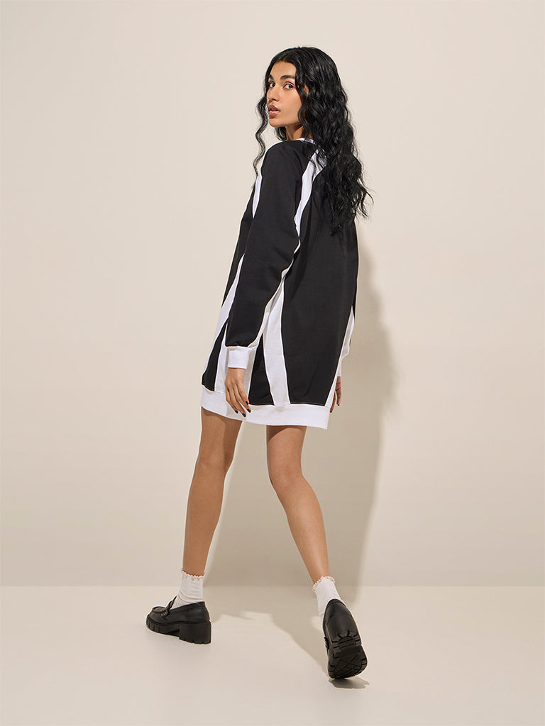 Nuon Black Text Printed Cotton-Blend Straight Dress