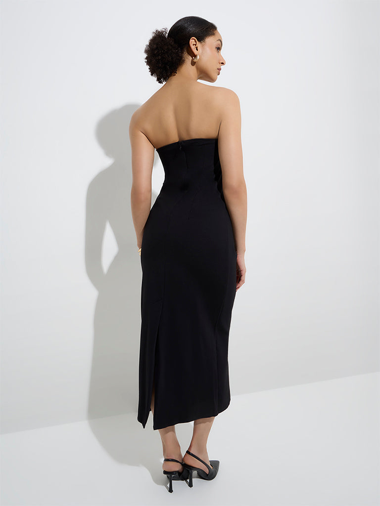 Westside Wardrobe Women's Black Solid Tube Dress for Work Wear Back View