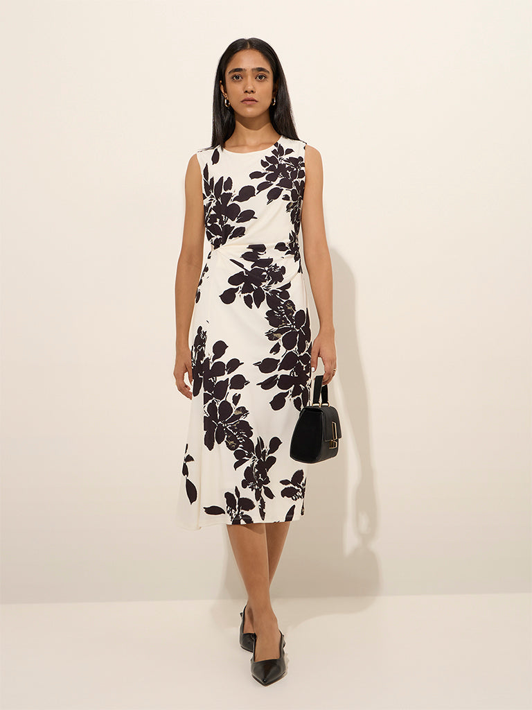 Buy Wardrobe White Floral Printed A-Line Dress from Westside