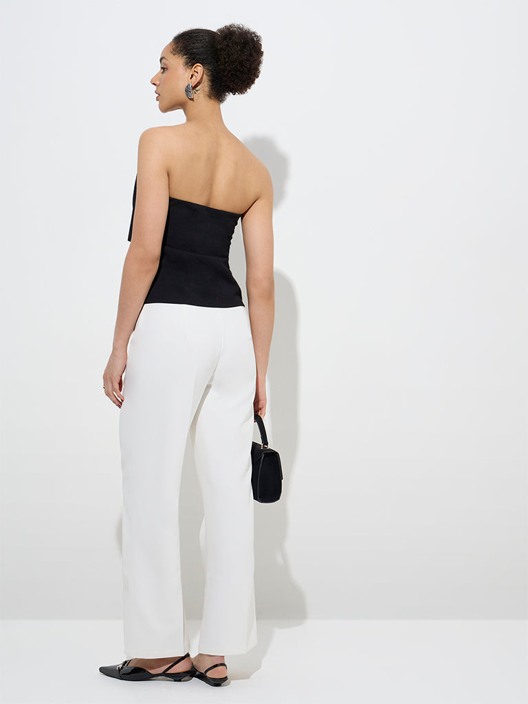 Westside Wardrobe Women's Black Ruffle-Detailed Off-Shoulder Top for Work Wear Back View