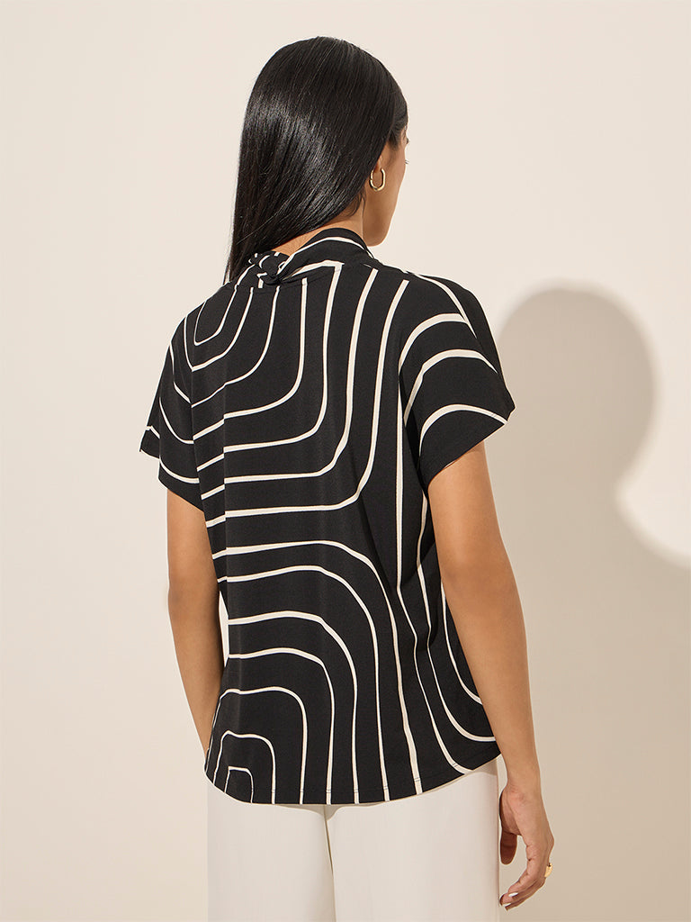 Westside Wardrobe Women's Black Abstract Design Top for Work Wear Back View