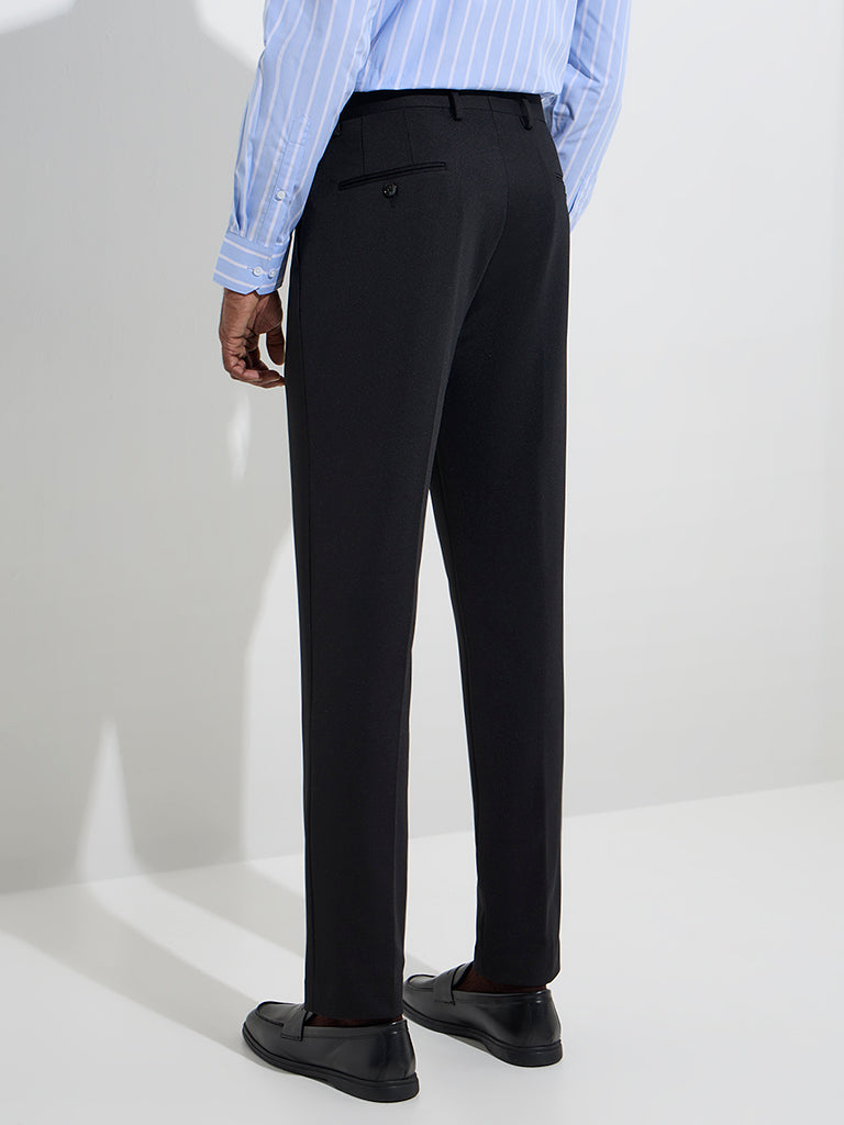 Westside WES Formals Men's Black Slim-Fit Mid-Rise Trousers for Work Wear Back View