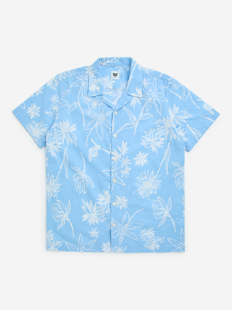 Y&F Kids Blue Floral Printed Shirt