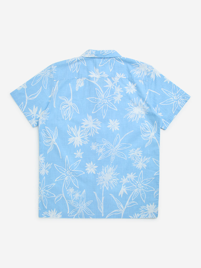 Y&F Kids Blue Floral Printed Shirt