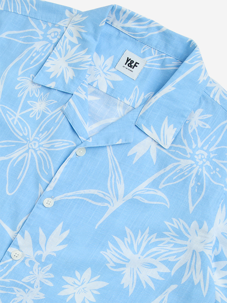 Y&F Kids Blue Floral Printed Shirt