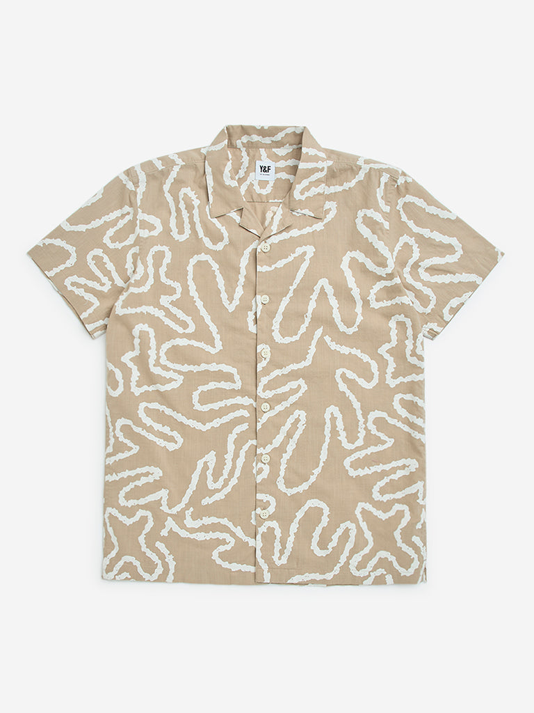 Y&F Kids Beige Abstract Design Cotton Shirt