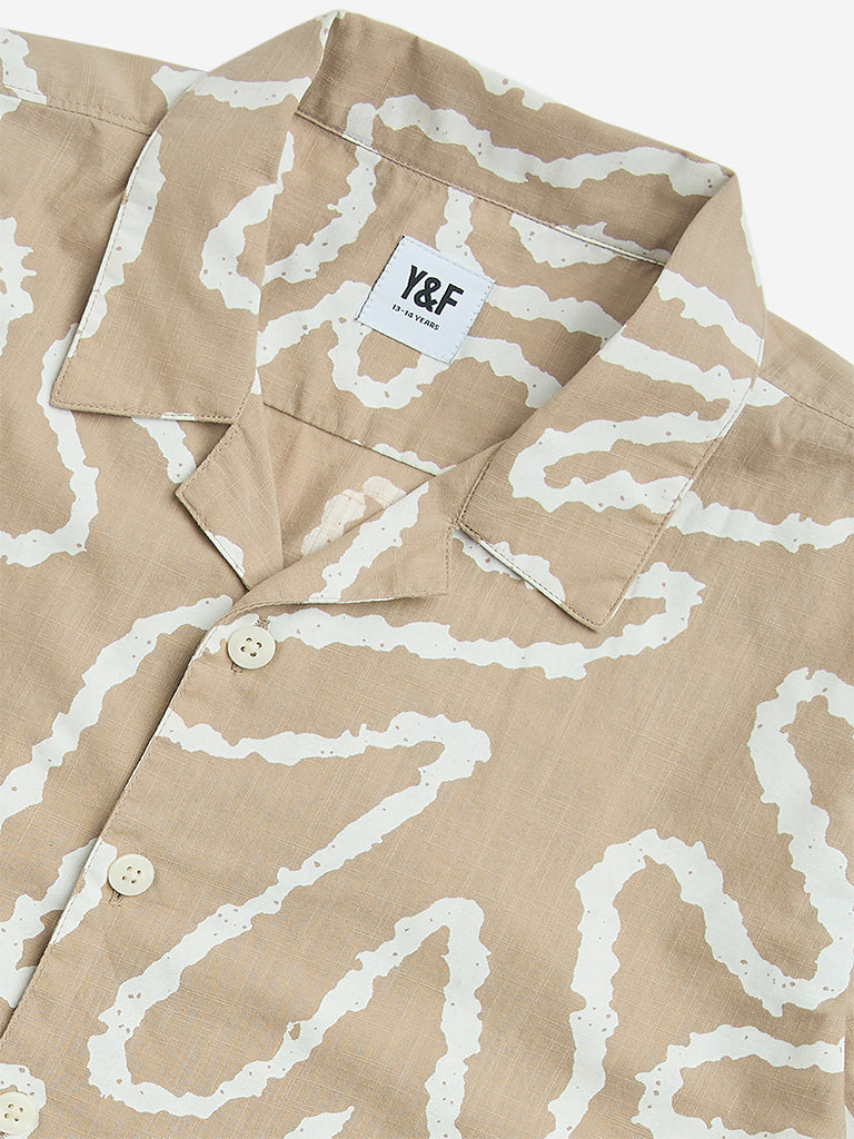 Y&F Kids Beige Abstract Design Cotton Shirt