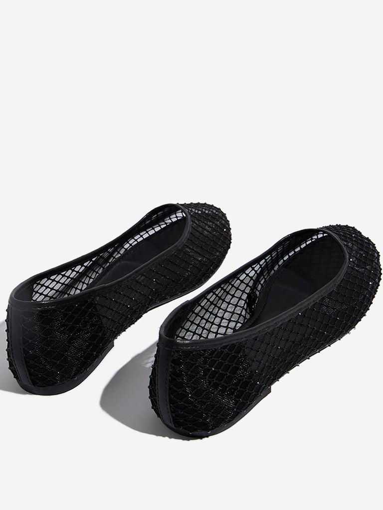 Westside LUNA BLU Women's Black Mesh-Detailed Ballerina Zoomed View