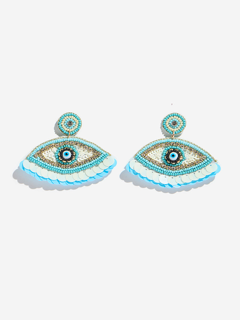 Westside Accessories Blue Beaded Evil Eye Earrings