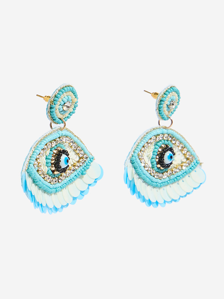 Westside Accessories Blue Beaded Evil Eye Earrings