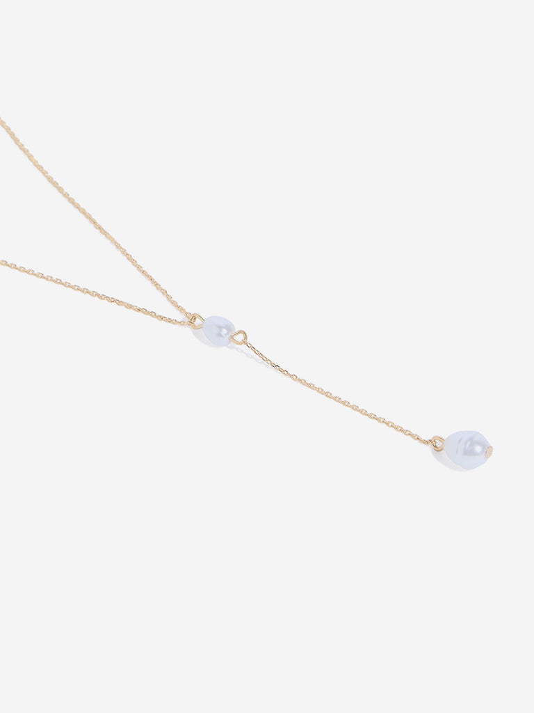 Westside Accessories Gold Pearl Y-Chain Necklace