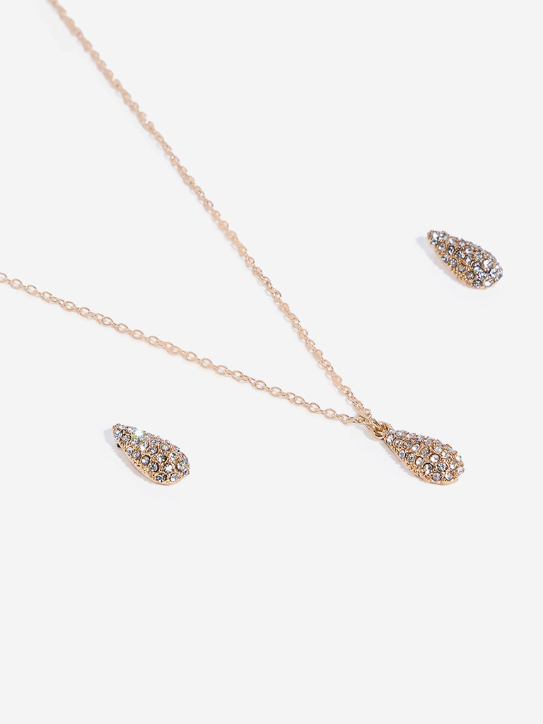 Westside Accessories Gold Embellished Drop Earrings and Necklace Set