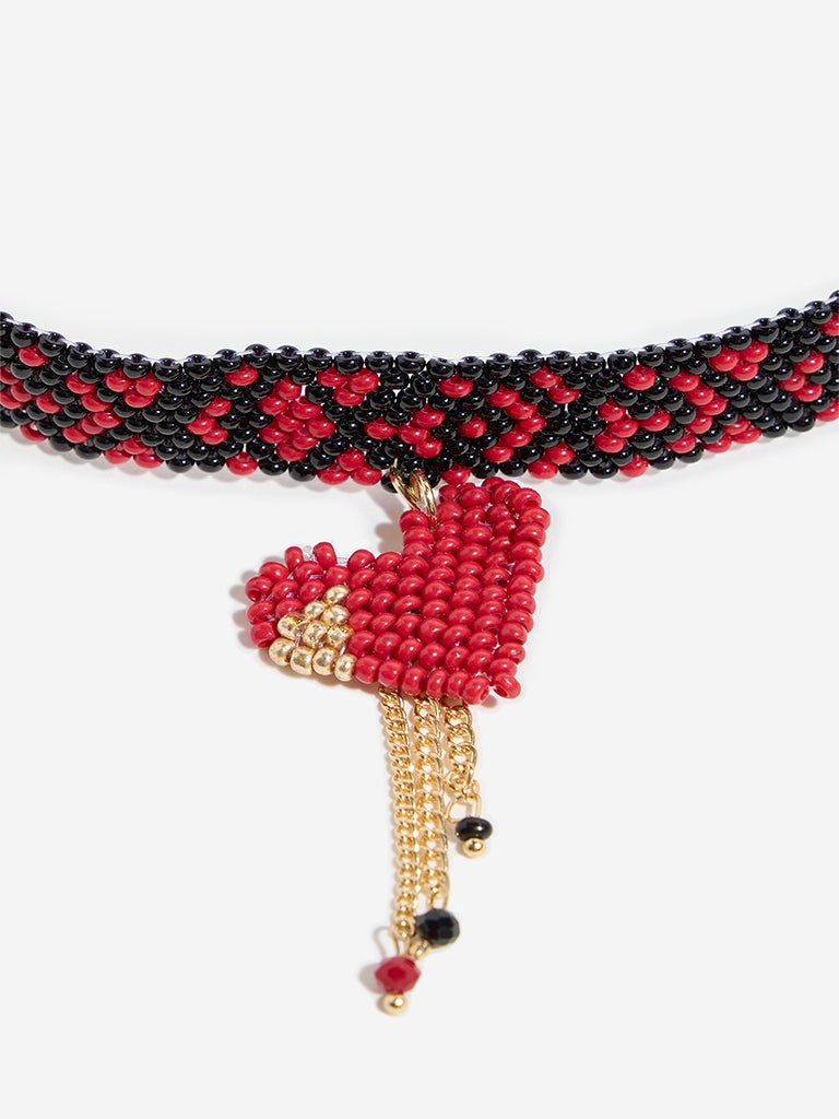 Westside Accessories Red Heart Beaded Choker