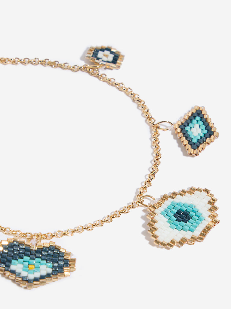 Westside Accessories Blue & White Multi Charm Beaded Bracelet