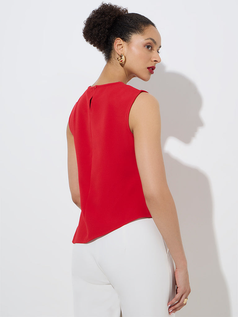 Westside Wardrobe Women's Red Solid Top for Work Wear Back View