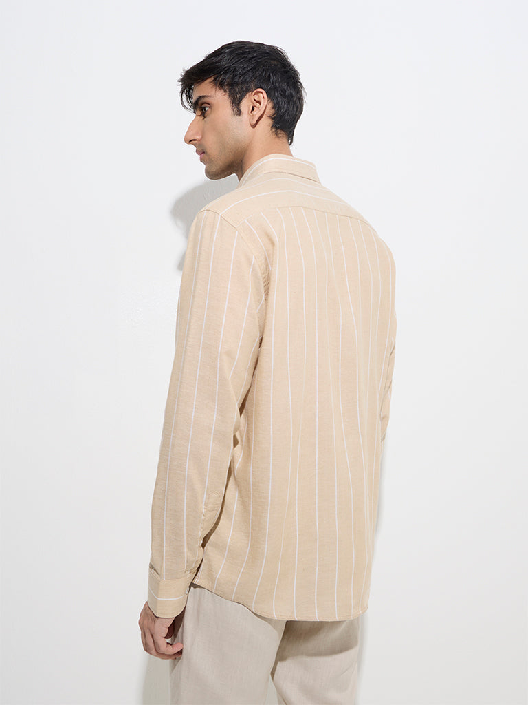 Westside Ascot Men's Beige Striped Relaxed-Fit Shirt for Casual Wear Back View