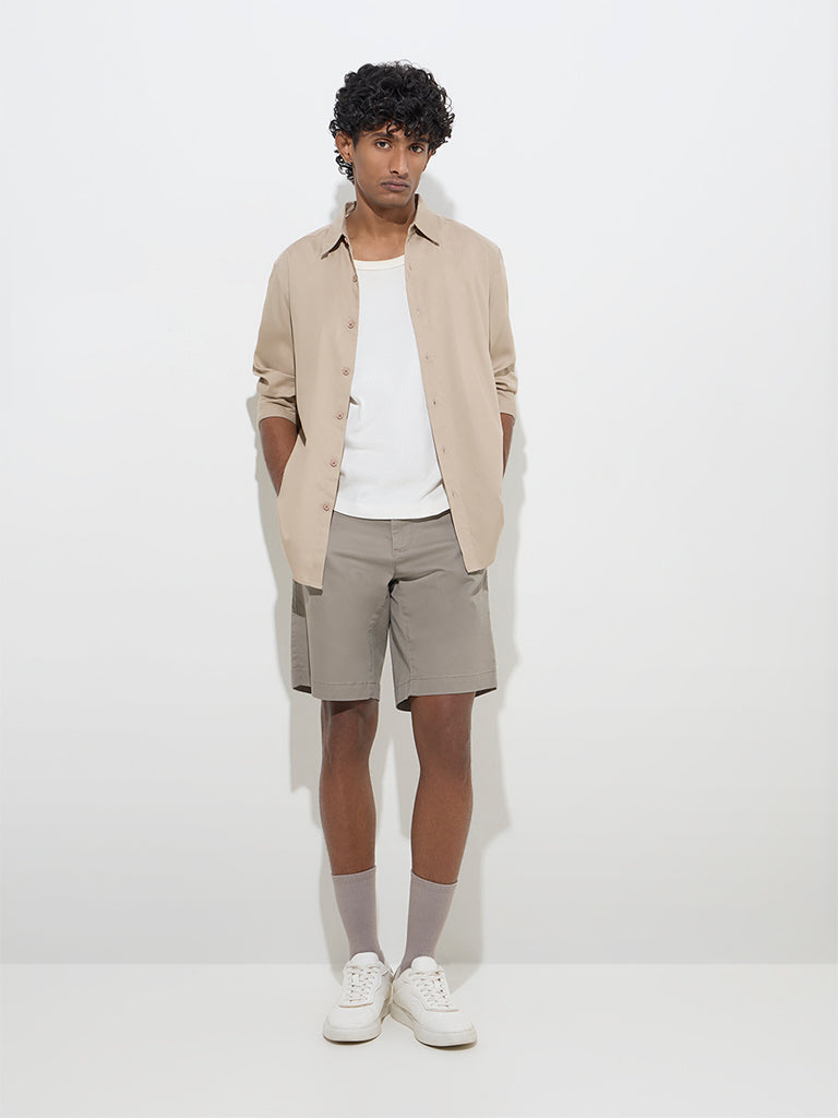 Westside WES Casuals Men's Taupe Solid Relaxed-Fit Shirt for Casual Wear Full View