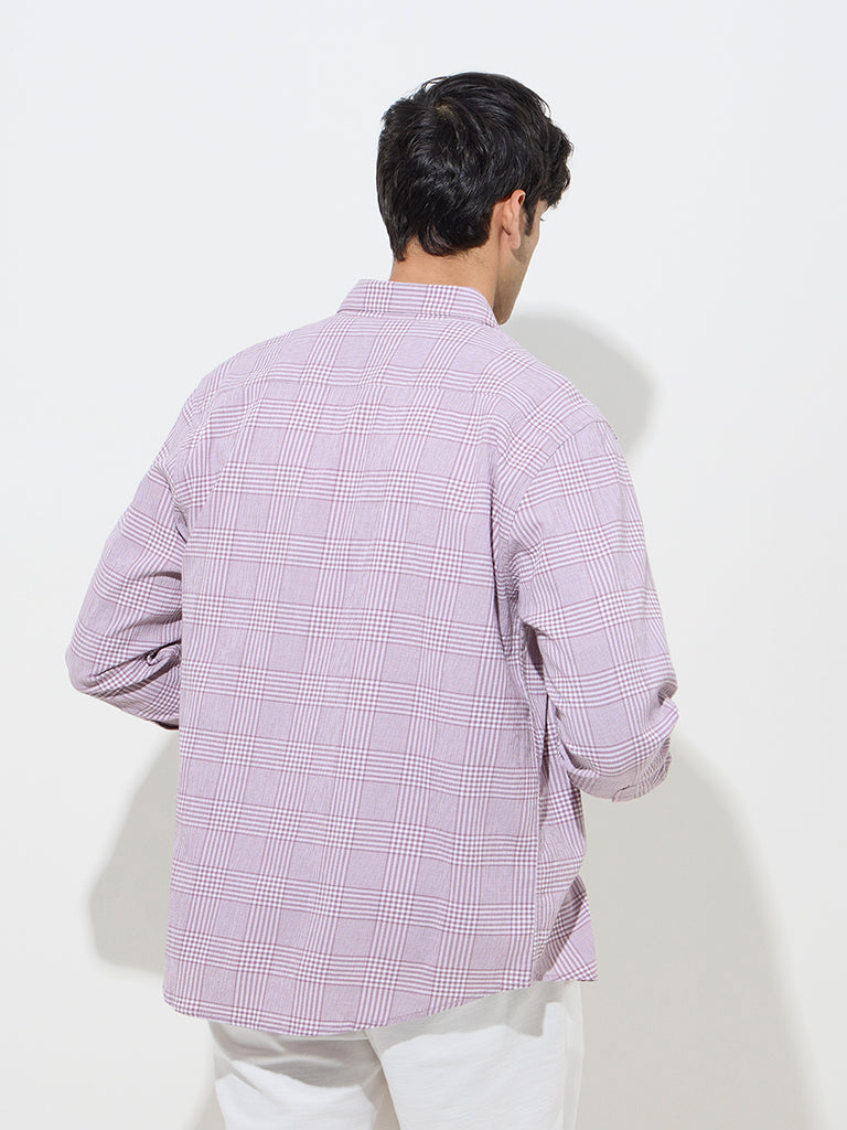 Westside WES Casuals Men's Dusty Pink Relaxed-Fit Cotton-Blend Shirt for Casual Wear Back View