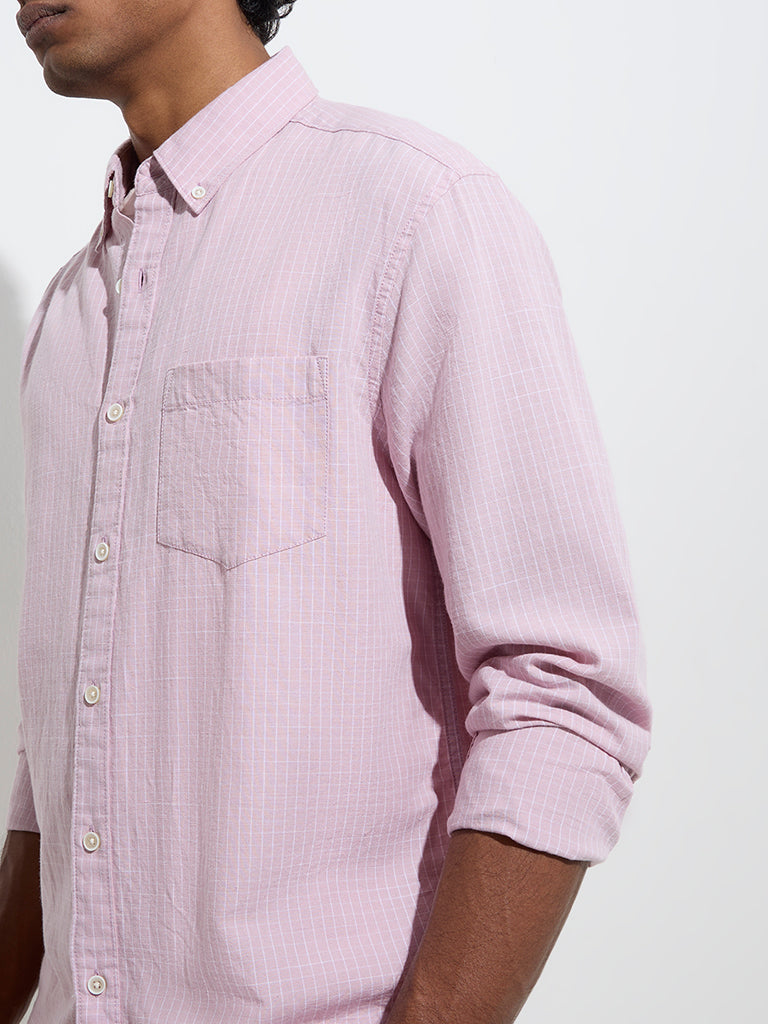 Westside WES Casuals Men's Pink Checks Design Relaxed-Fit Cotton Shirt for Casual Wear Zoomed View