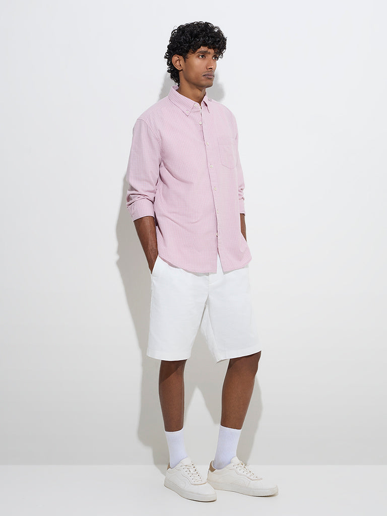 Westside WES Casuals Men's Pink Checks Design Relaxed-Fit Cotton Shirt for Casual Wear Full View