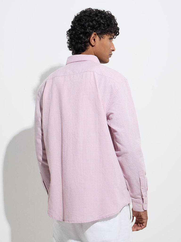 Westside WES Casuals Men's Pink Checks Design Relaxed-Fit Cotton Shirt for Casual Wear Back View