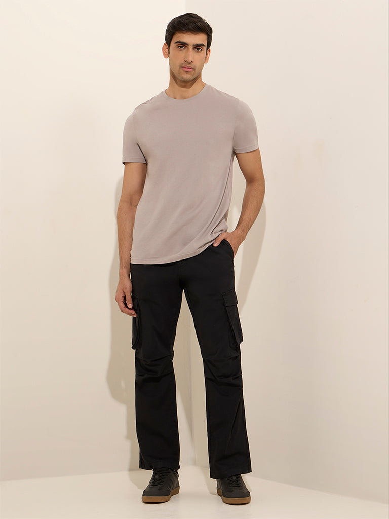 Westside WES Casuals Men's Light Grey Slim-Fit Cotton T-Shirt for Casual Wear Full View