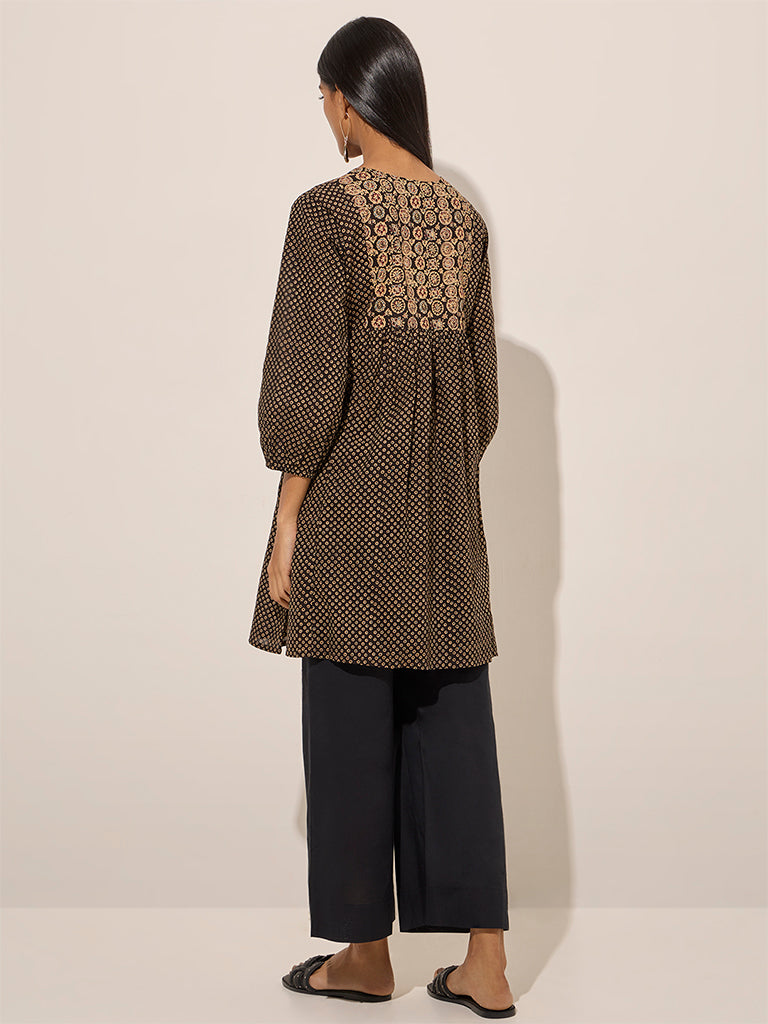 Westside Utsa Women's Black Printed Cotton Kurti for Work Wear Back View
