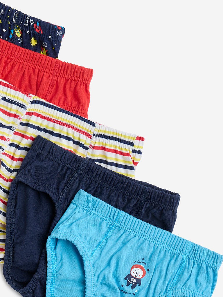 Westside HOP Kids Multicolour Printed Cotton Briefs - Pack of 5 for Casual Wear Zoomed View