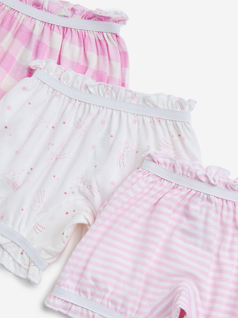 Westside HOP Kids Pink Printed Cotton Bloomers - Pack of 3 for Casual Wear Zoomed View