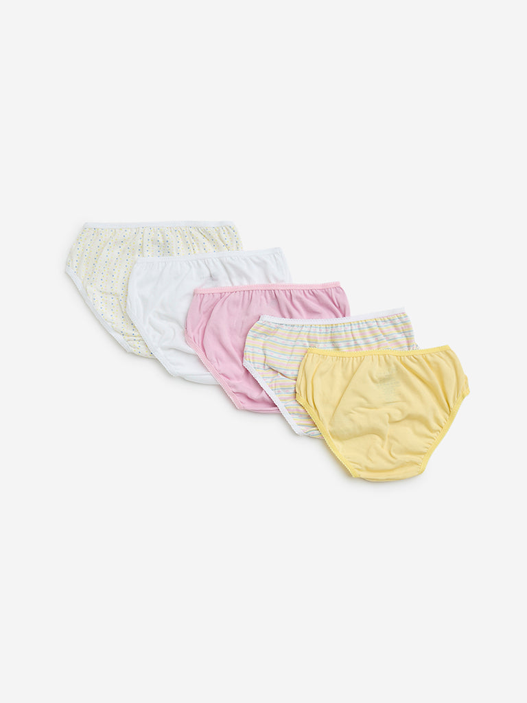 HOP Kids Yellow Printed Cotton Briefs - Pack of 5