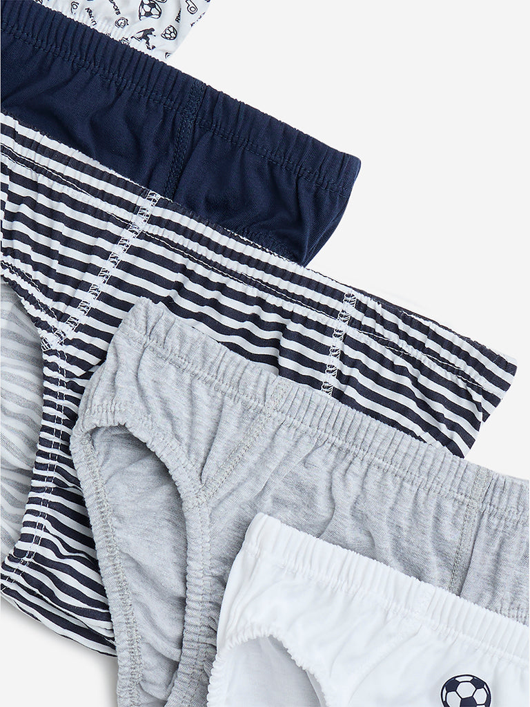 Westside Y&F Boy's Navy Football-Themed Cotton Briefs - Pack of 5 for Casual Wear Zoomed View