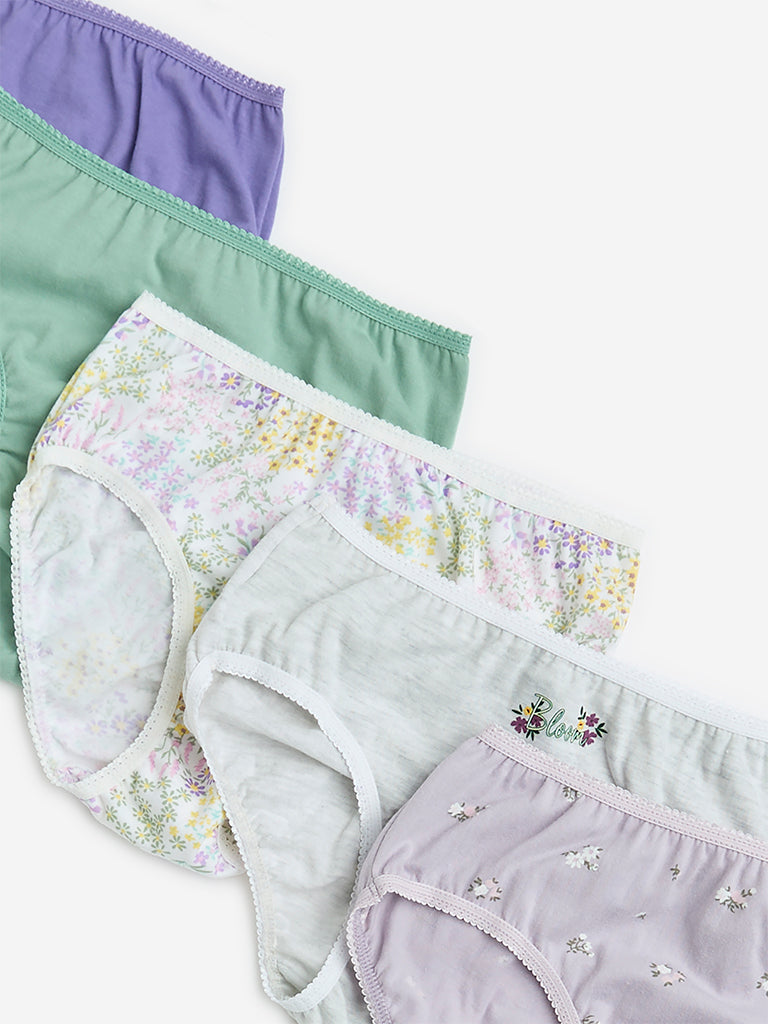 Westside Y&F Girl's Multicolour Printed Cotton Briefs - Pack of 5 for Casual Wear Zoomed View