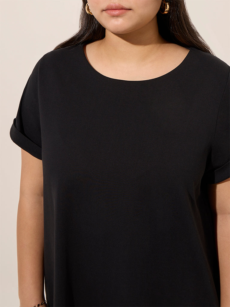 Gia Black Solid A-Line Dress