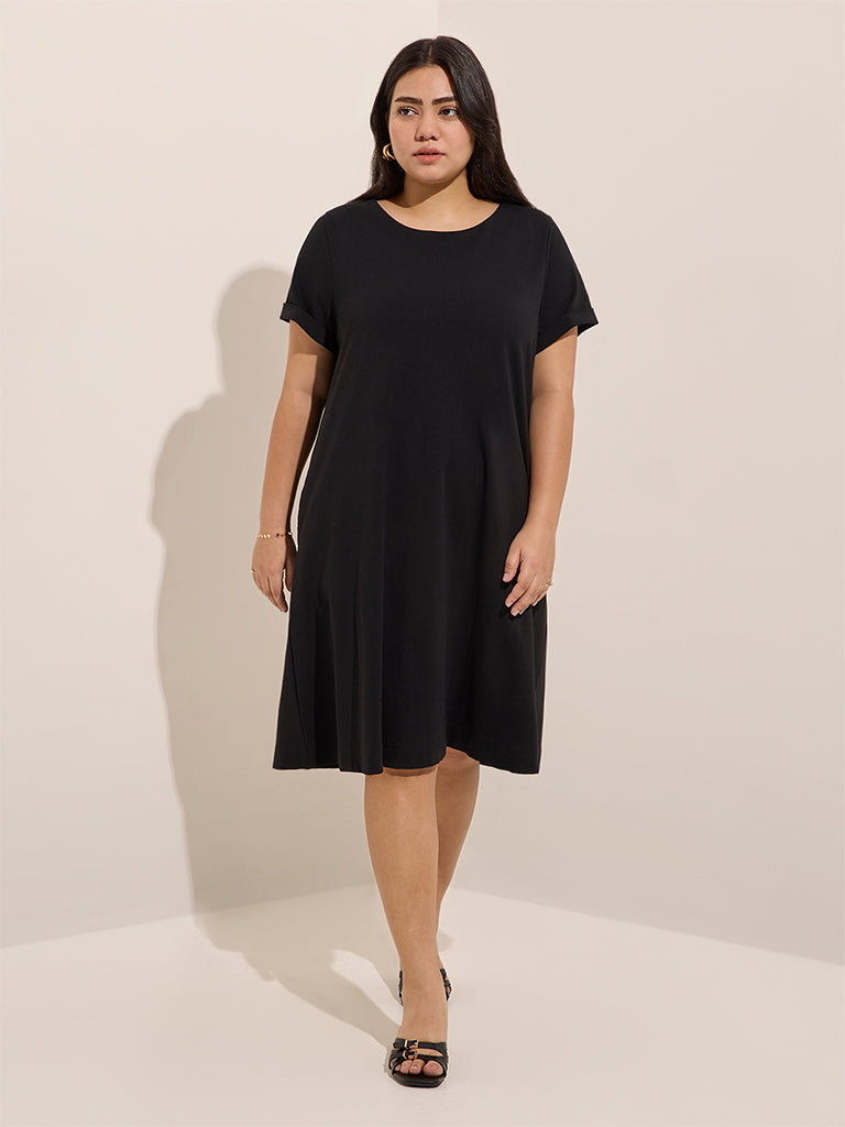 Gia Black Solid A-Line Dress