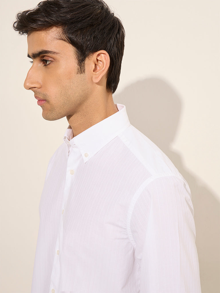 Westside Ascot Men's White Self-Striped Relaxed-Fit Cotton Shirt for Casual Wear Zoomed View