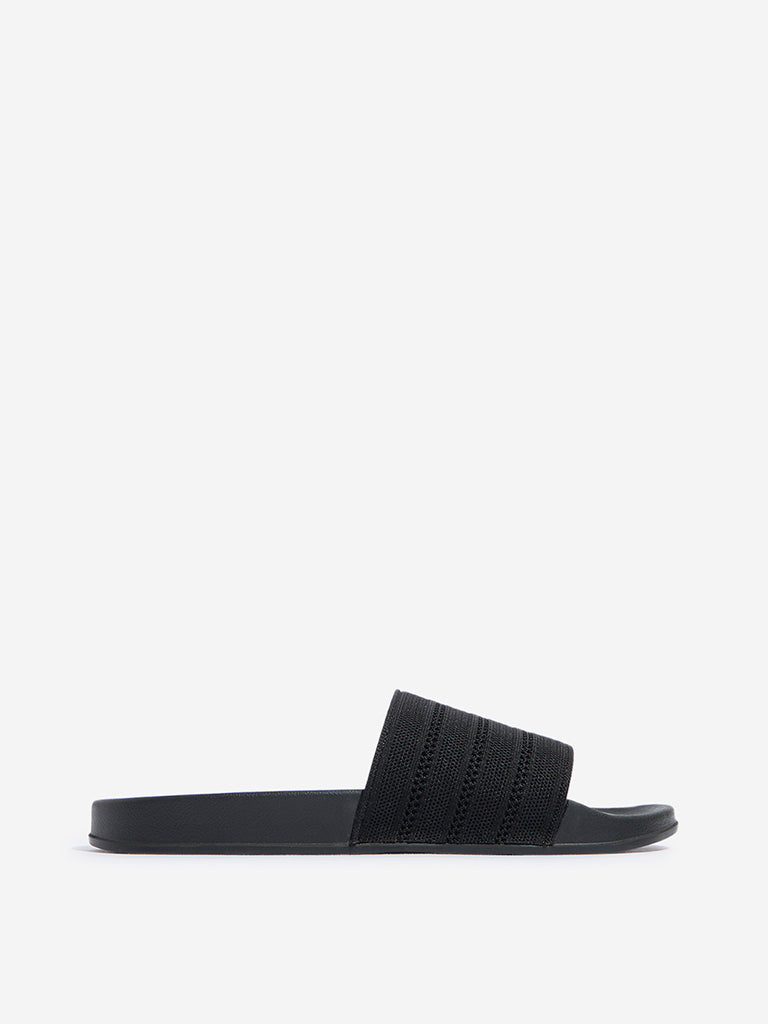 Westside SOLEPLAY Men's Black Perforated Striped Slides Side View