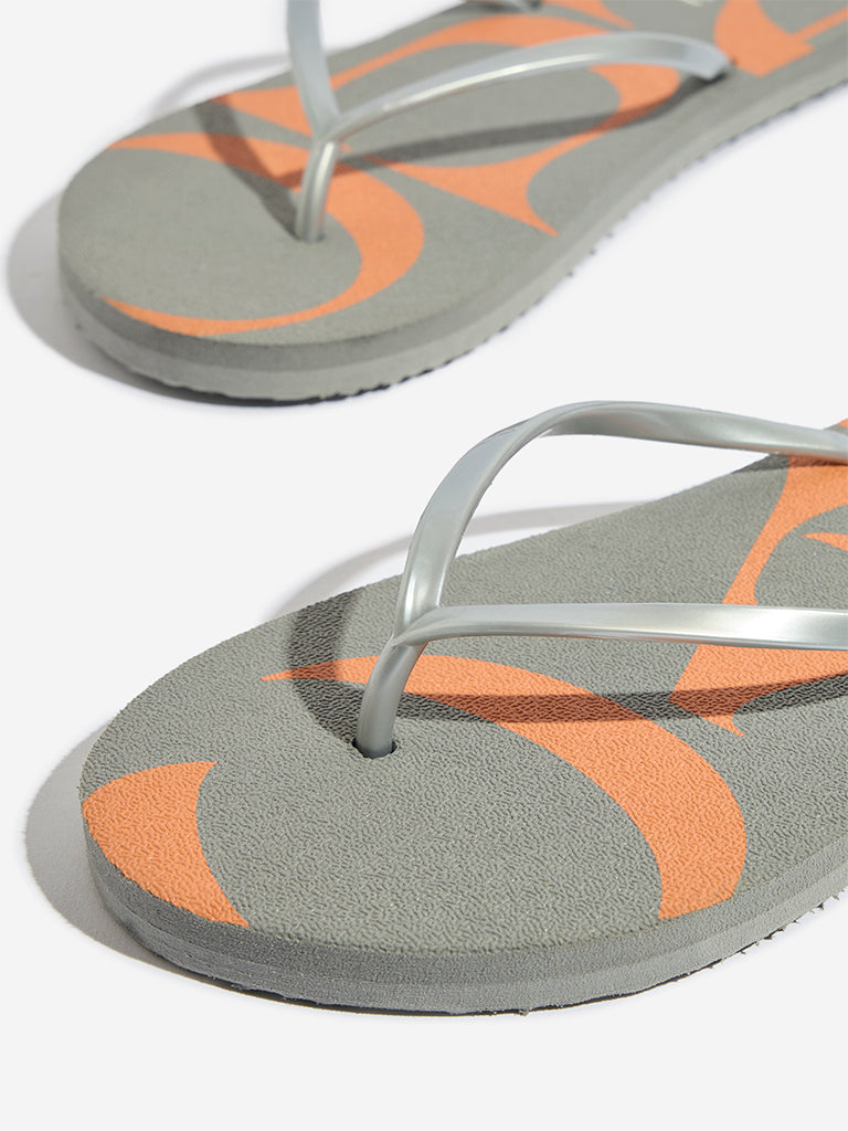 Westside LUNA BLU Women's Grey Abstract Design Flip-Flops for Casual Wear Zoomed View