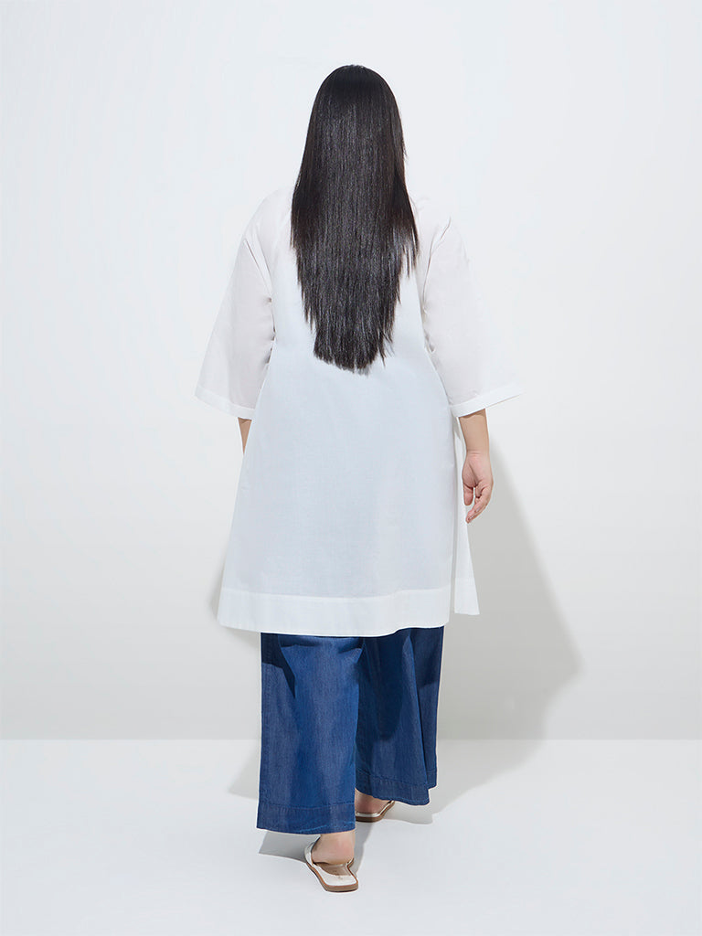 Westside Diza Women's White Floral Embellished A-Line Cotton Kurta for Work Wear Back View