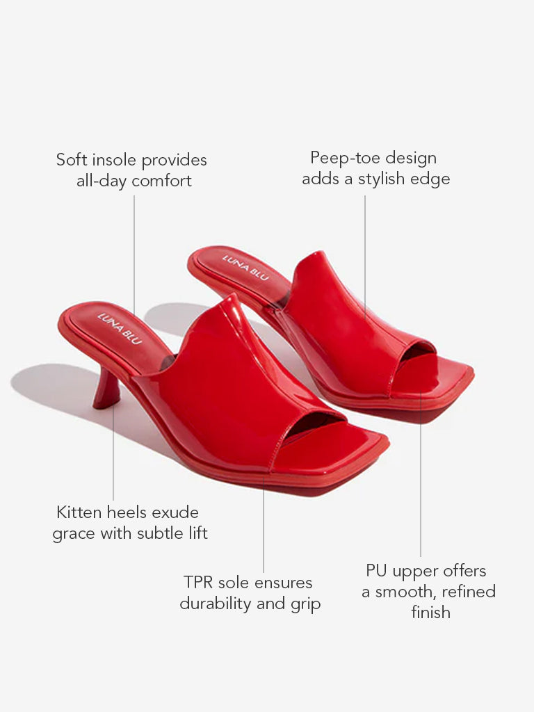 Westside LUNA BLU Women's Red Kitten-Heel Sandals for Party Wear Front View