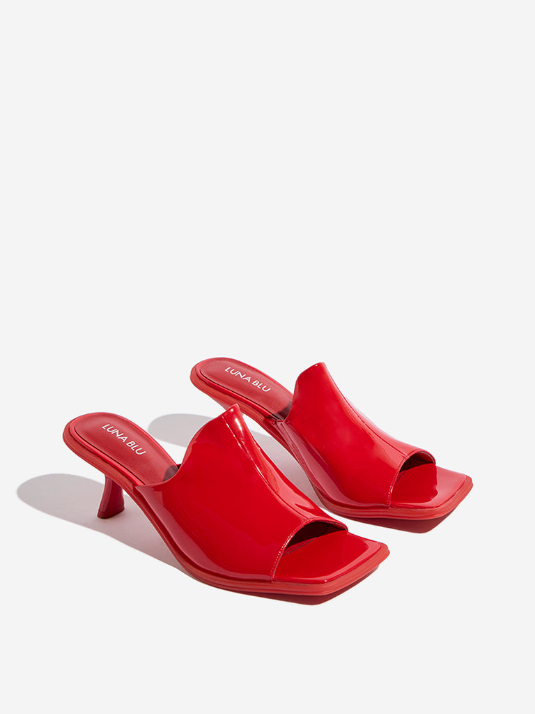 Westside LUNA BLU Women's Red Kitten-Heel Sandals for Party Wear Front View