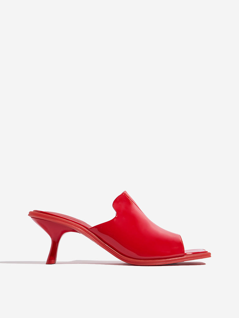 Westside LUNA BLU Women's Red Kitten-Heel Sandals for Party Wear Side View