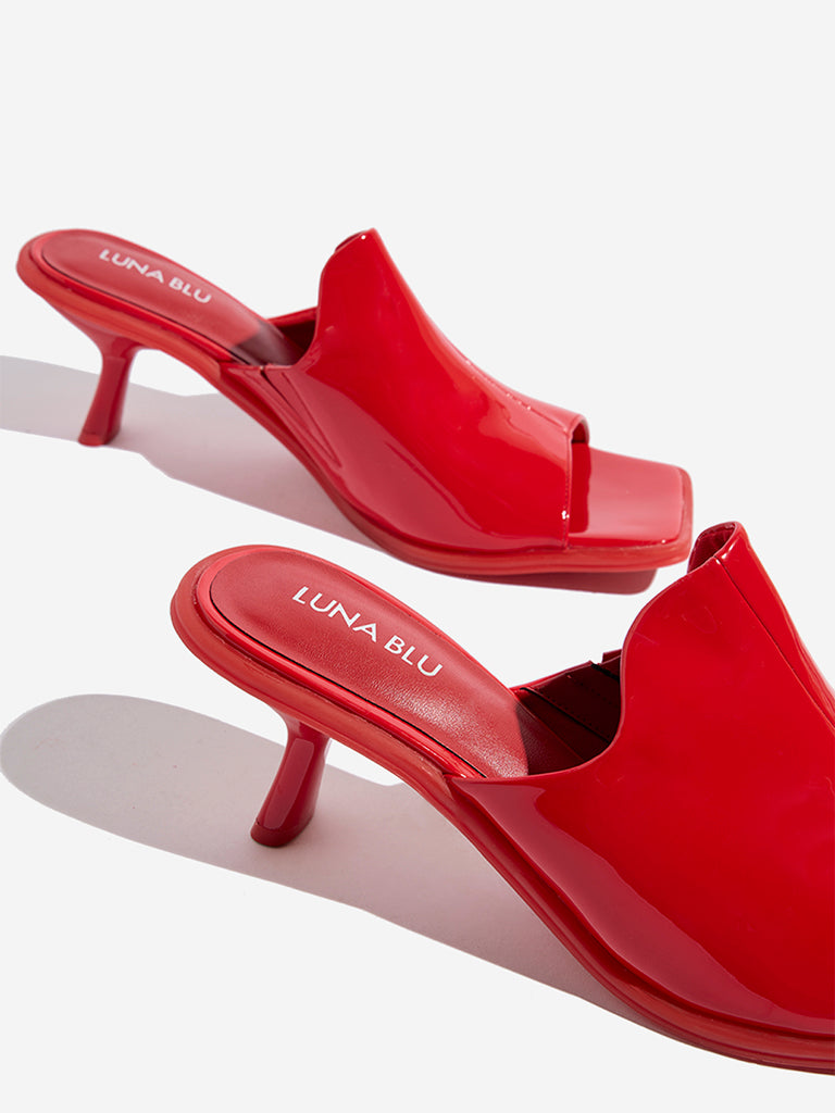 Westside LUNA BLU Women's Red Kitten-Heel Sandals for Party Wear Zoomed View