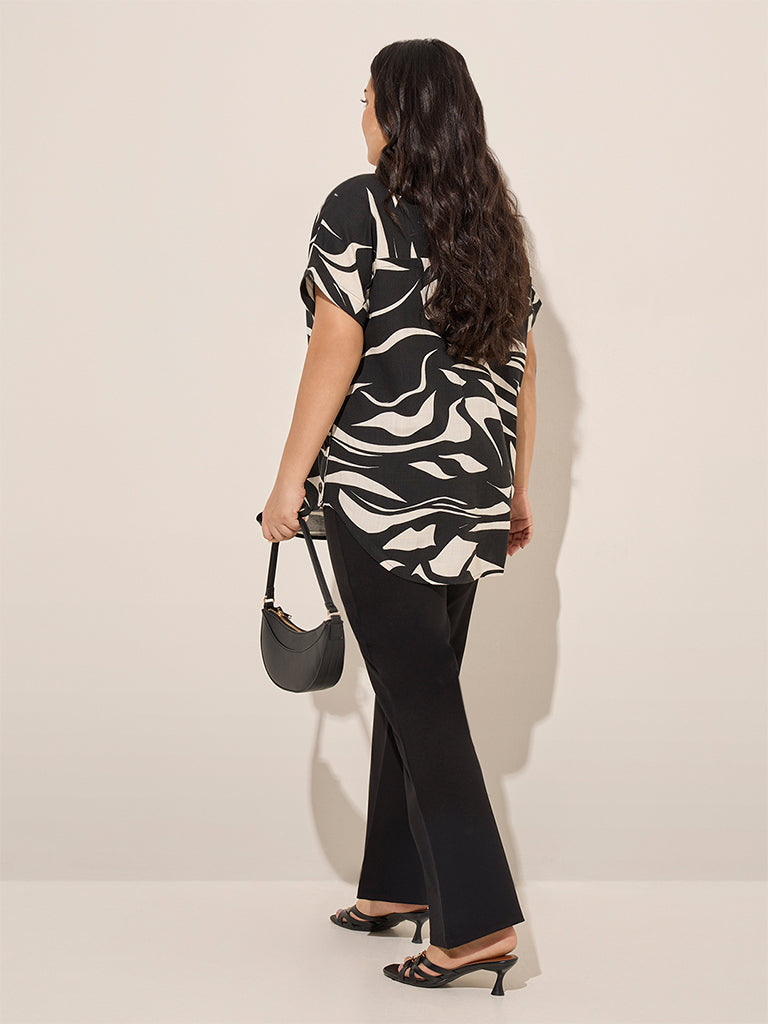 Westside Gia Women's Black Abstract Printed High-Low Cotton Top for Casual Wear Back View