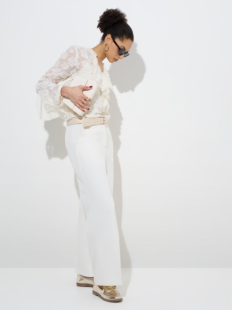 Wardrobe Off-White Solid High-Rise Trousers