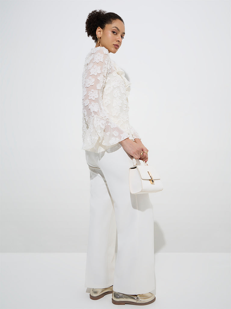 Wardrobe Off-White Solid High-Rise Trousers