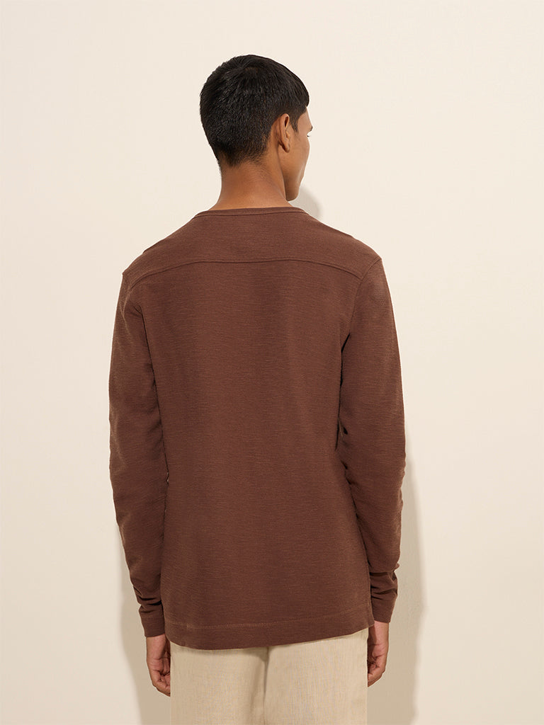 Westside ETA Men's Brown Slim-Fit Cotton T-Shirt for Casual Wear Back View