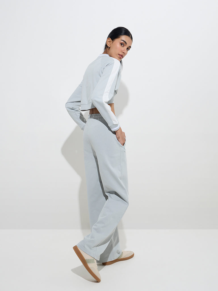 Westside Studiofit Women's Grey High-Rise Cotton Track Pants for Sports Wear Back View