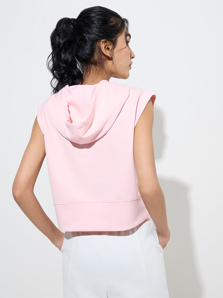 Westside Studiofit Women's Pink Solid Hoodie for Winter Wear Back View